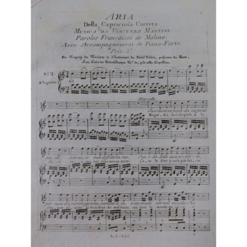 MARTINI Vincenzo La Capricciosa Correta No 2 Chant Piano ca1795