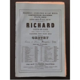 GRETRY André Richard Coeur de Lion Opéra Piano solo ca1850