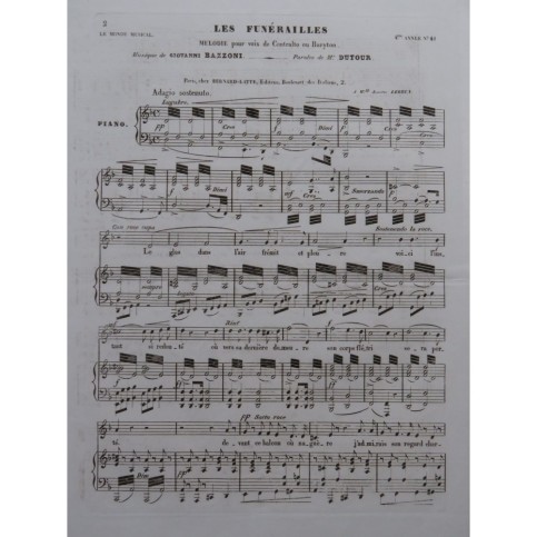 BAZZONI Giovanni Les Funérailles Chant Piano ca1840