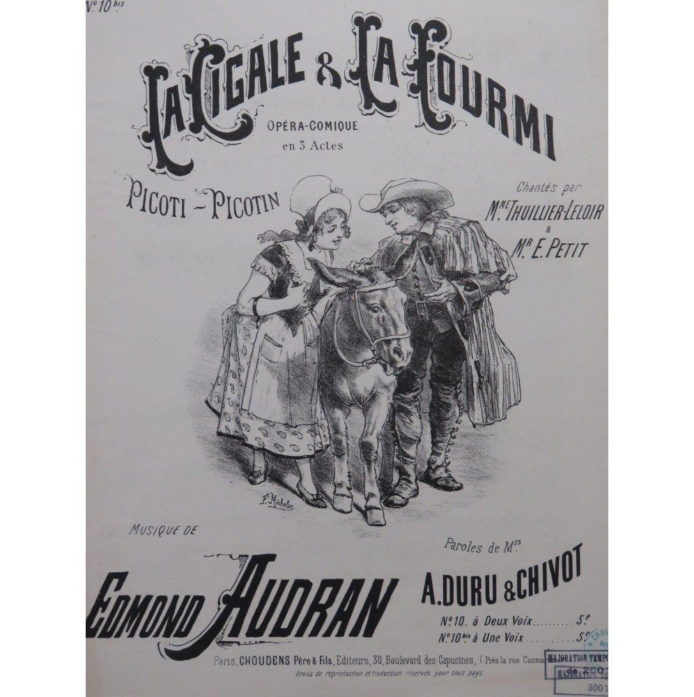 AUDRAN Edmond La Cigale et La Fourmi No 10 Chant Piano ca1887