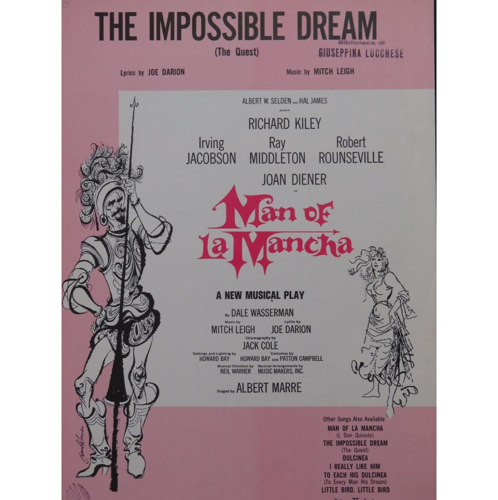 LEIGH Mitch The Impossible Dream Man of la Mancha Chant Piano 1965