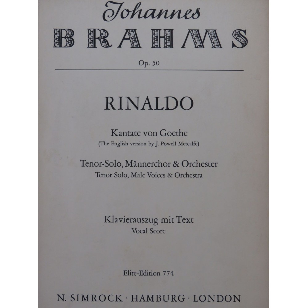 BRAHMS Johannes Rinaldo Kantate von Goethe Piano Chant
