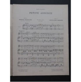 BERGER Rodolphe Petite Annonce Chant Piano 1902