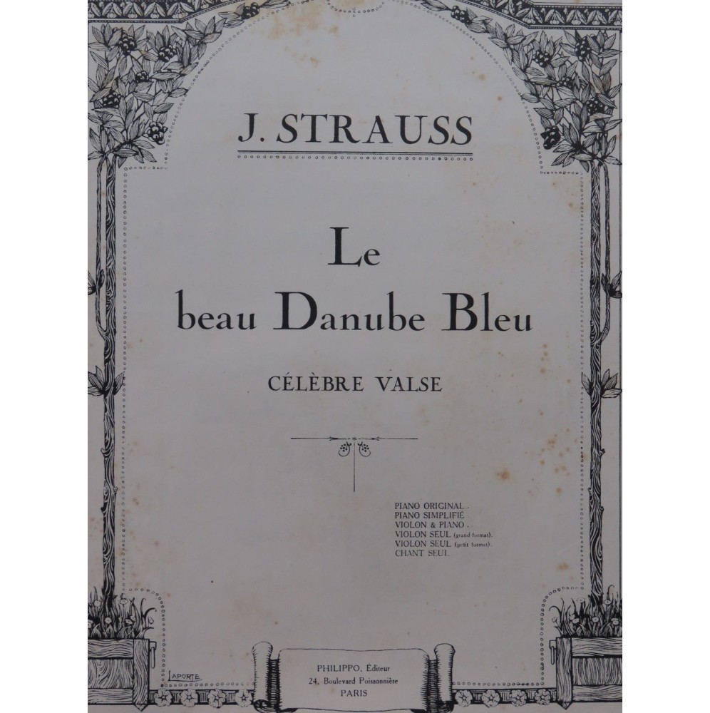 STRAUSS Johann Le beau Danube Bleu Violon Piano ca1900