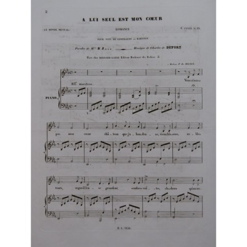 DE DUFORT Charles A lui seul est mon coeur Chant Piano ca1840