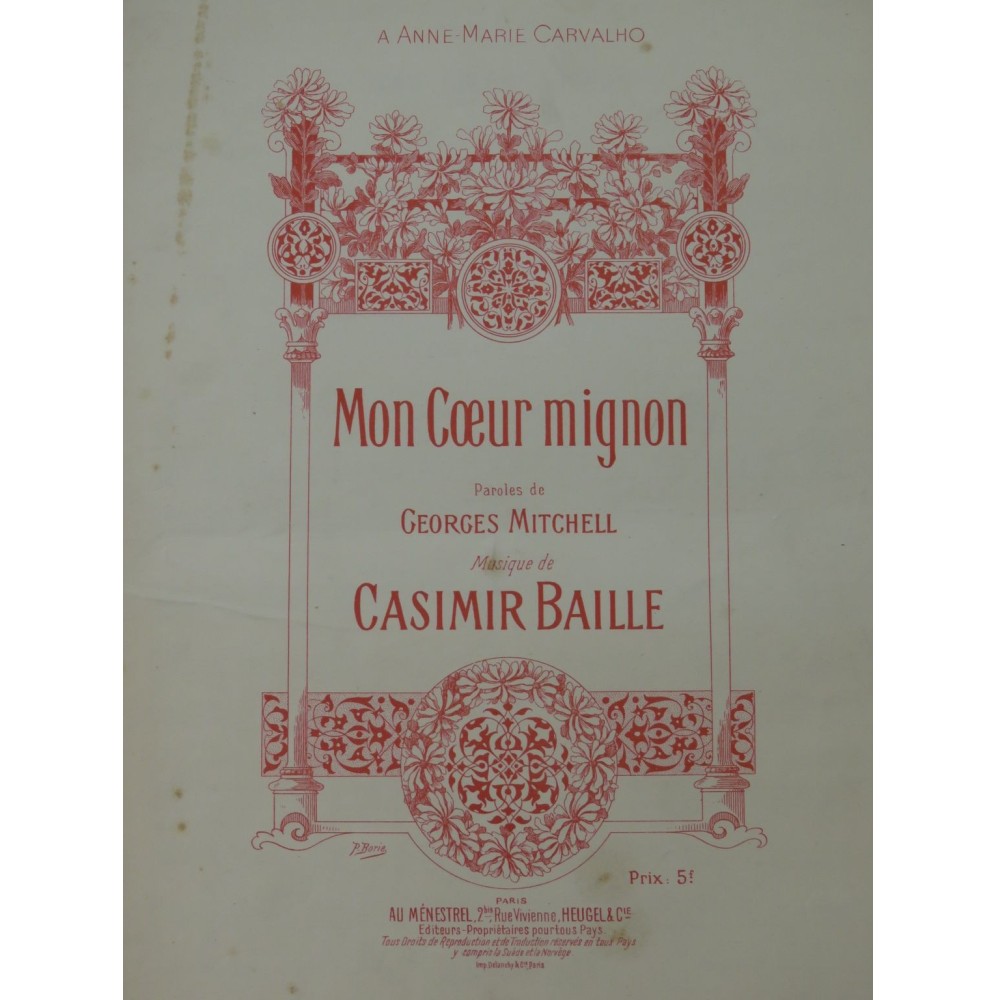 BAILLE Casimir Mon coeur mignon Chant Piano ca1898