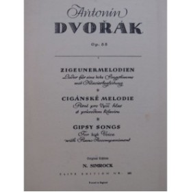 DVORAK Antonin Zigeunermelodien Gipsy Songs Chant Piano