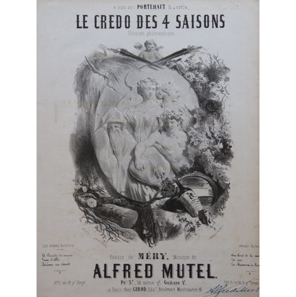 MUTEL Alfred Le credo des 4 saisons Nanteuil Chant Piano ca1850