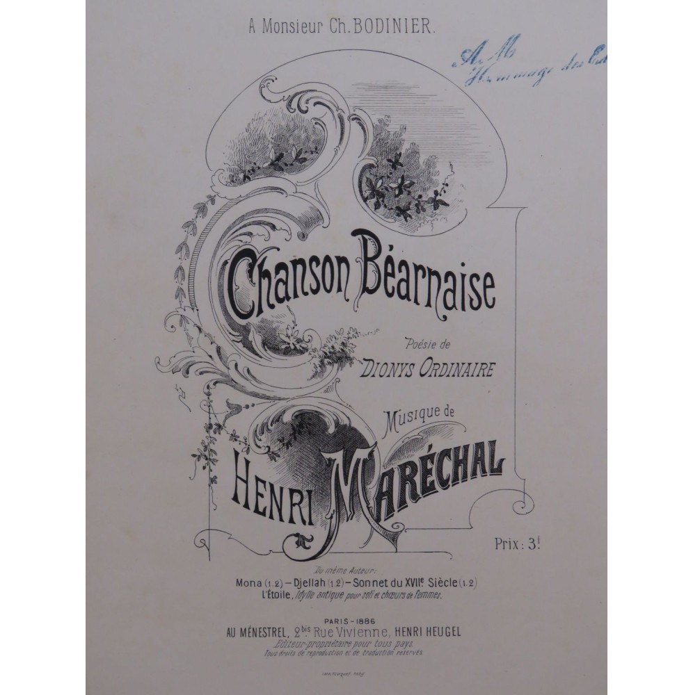 MARÉCHAL Henri Chanson Béarnaise Chant Piano 1886
