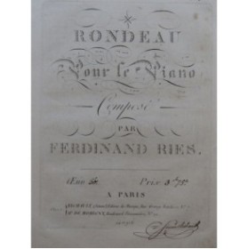 RIES Ferdinand Rondeau Air des matelots Russes Piano ca1812