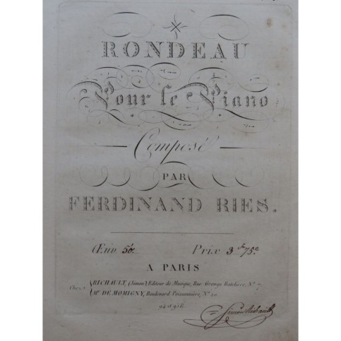 RIES Ferdinand Rondeau Air des matelots Russes Piano ca1812