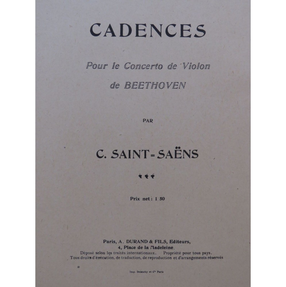 SAINT-SAËNS Camille Cadences Concerto Beethoven Violon ca1900