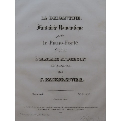 KALKBRENNER Frédéric La Brigantine Piano ca1830