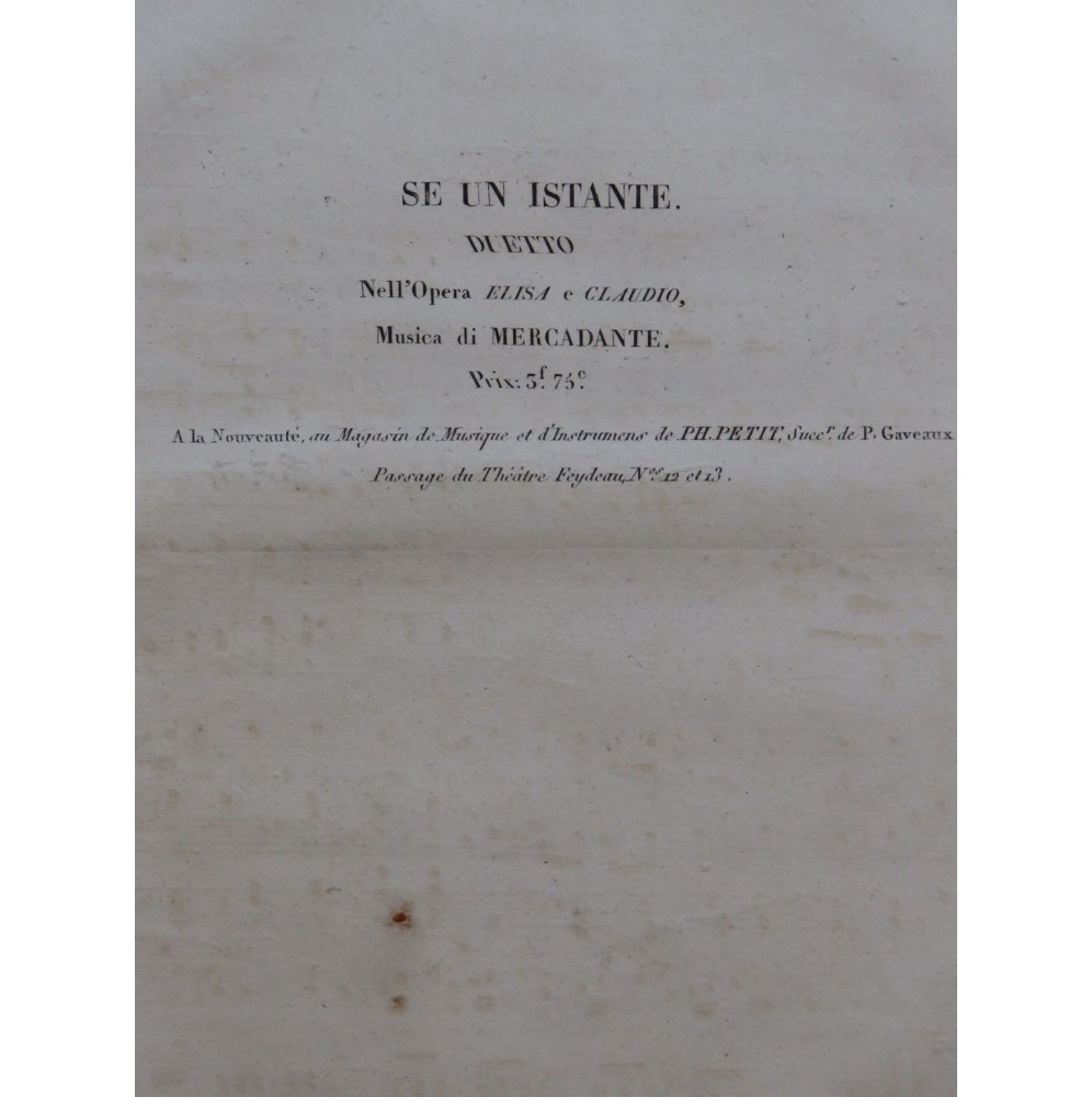 MERCADANTE Saverio Elisa e Claudio Duetto Chant Piano ca1825