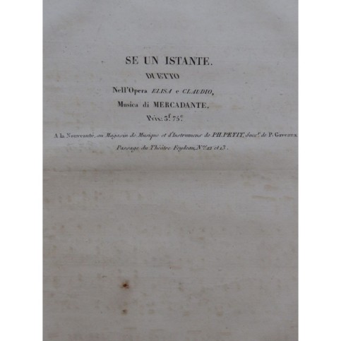 MERCADANTE Saverio Elisa e Claudio Duetto Chant Piano ca1825