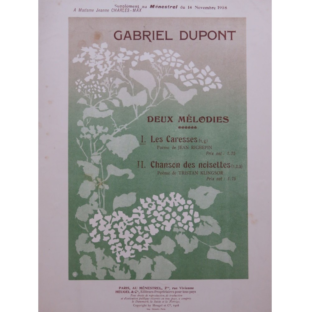DUPONT Gabriel Les Caresses Chant Piano 1908