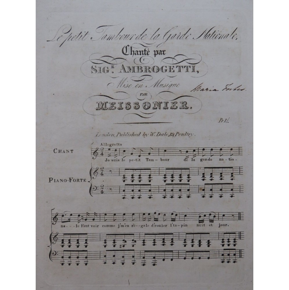 Meissonnier Antoine Le petit Tambour de la Garde Nationale Chant Piano ca1840