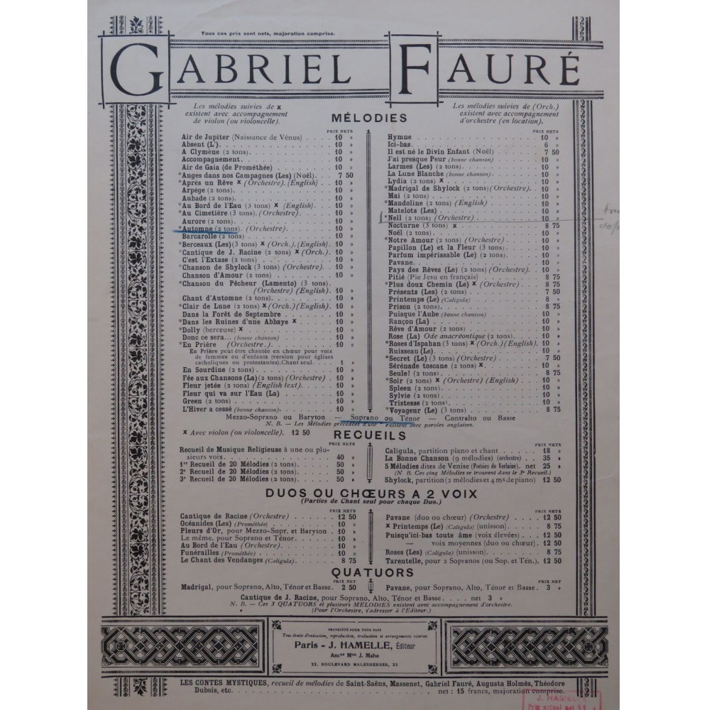 FAURE Gabriel Automne Chant Piano 1934