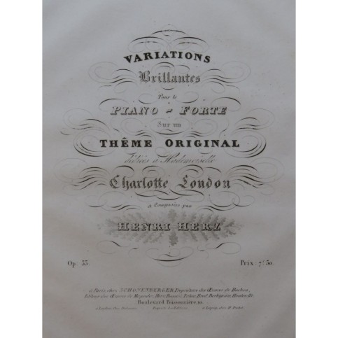 HERZ Henri Variations Brillantes op 55 Piano ca1830