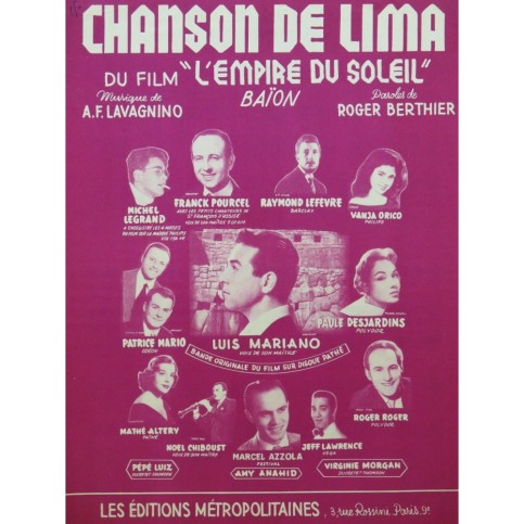 LAVAGNINO A. F. Chanson de Lima Chant Piano 1957