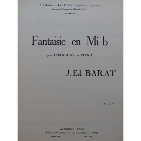 BARAT J. Ed. Fantaisie en Mi b Cornet Piano 1949