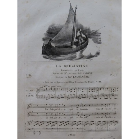 LAGOANÈRE Chevalier La Brigantine Chant Piano ou Harpe ca1830