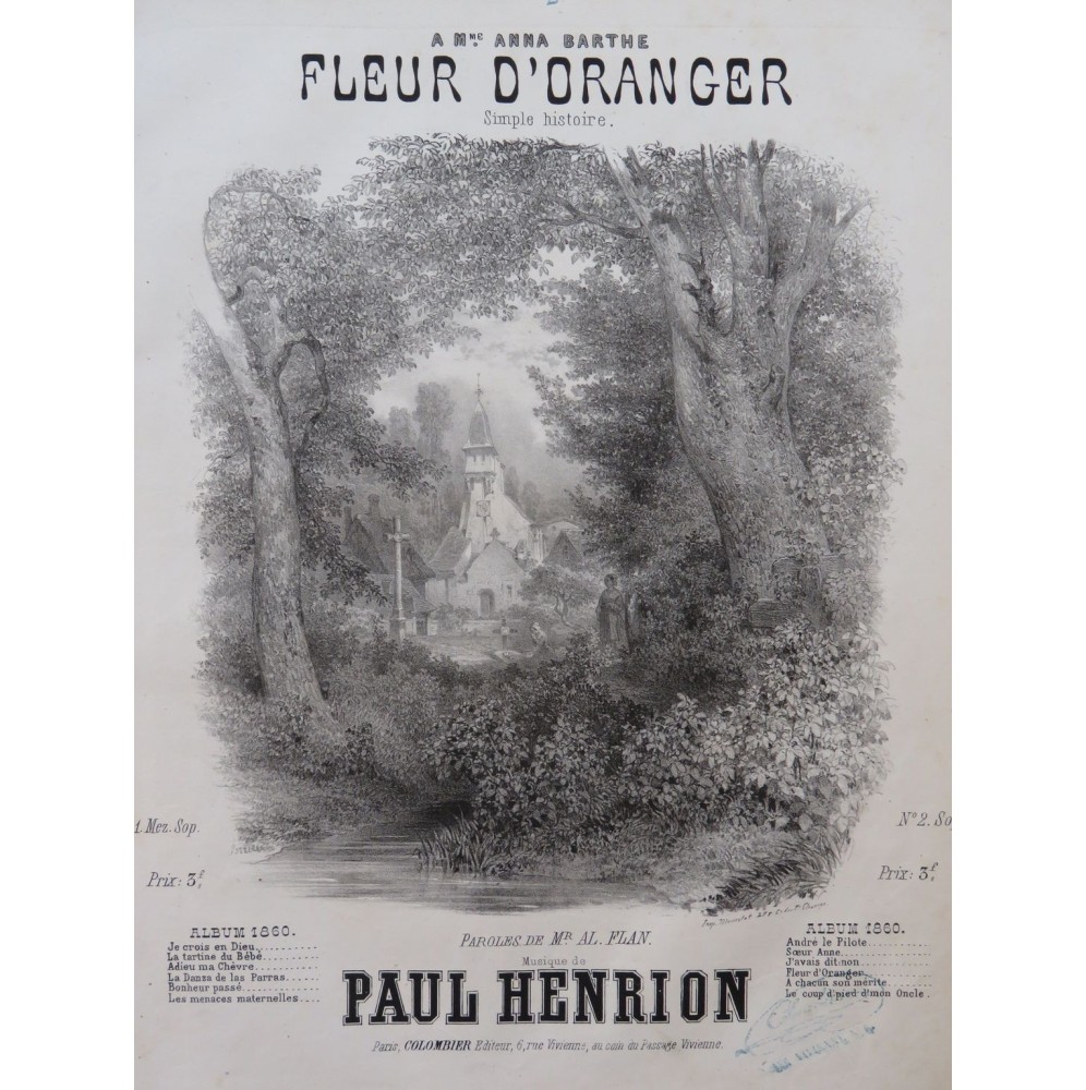 HENRION Paul Fleur d'oranger Chant Piano ca1860