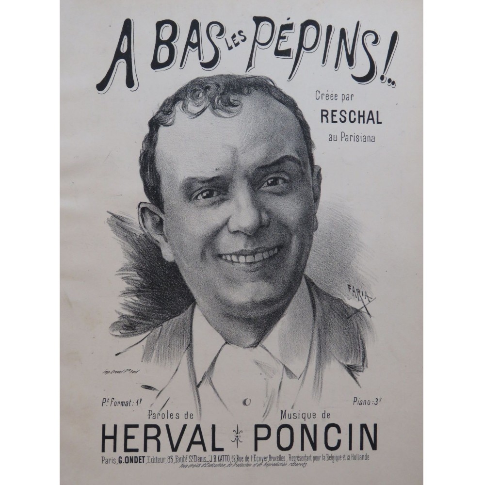 PONCIN A bas les pépins Chant Piano ca1890