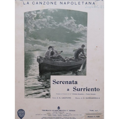 GAMBARDELLA S. Serenata a Surriento Chant Piano ca1927
