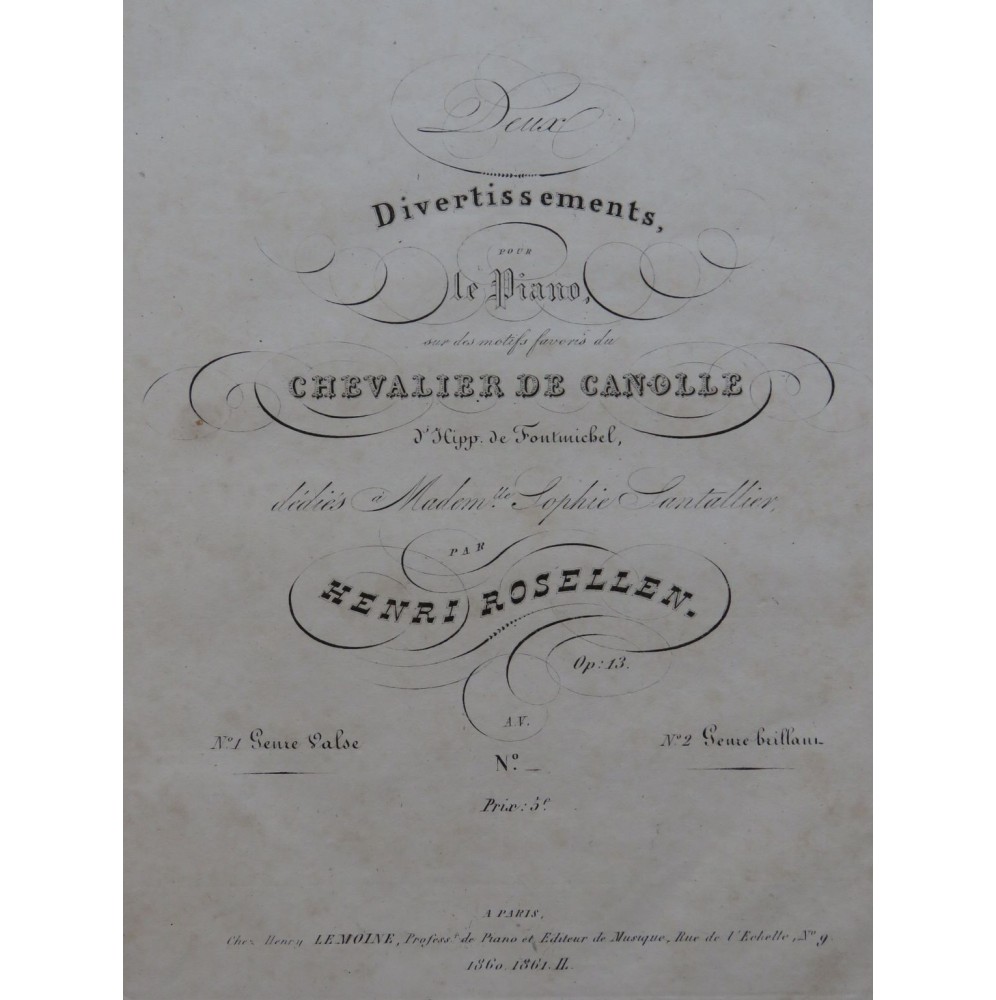 ROSELLEN Henri Le Chevalier de Canolle Divertissement No 2 Piano ca1835