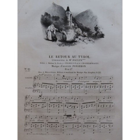 PANSERON Auguste Le Retour au Tyrol Chant Piano ca1830