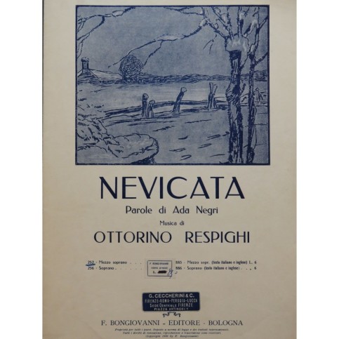 RESPIGHI Ottorino Nevicata Chant Piano 1906
