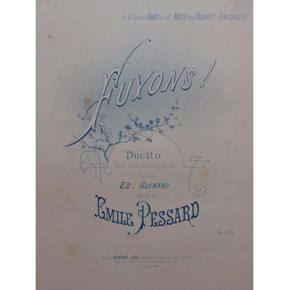 PESSARD Émile Fuyons Chant Piano 1889