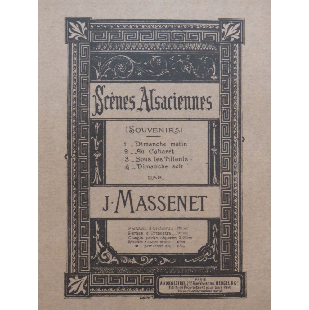 MASSENET Jules Scènes Alsaciennes Piano 4 mains 1915