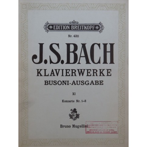 BACH J. S. BUSONI Klavierwerke Band XI Piano