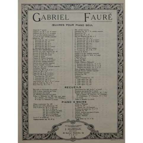 FAURÉ Gabriel Barcarolle No 6 Piano 1957