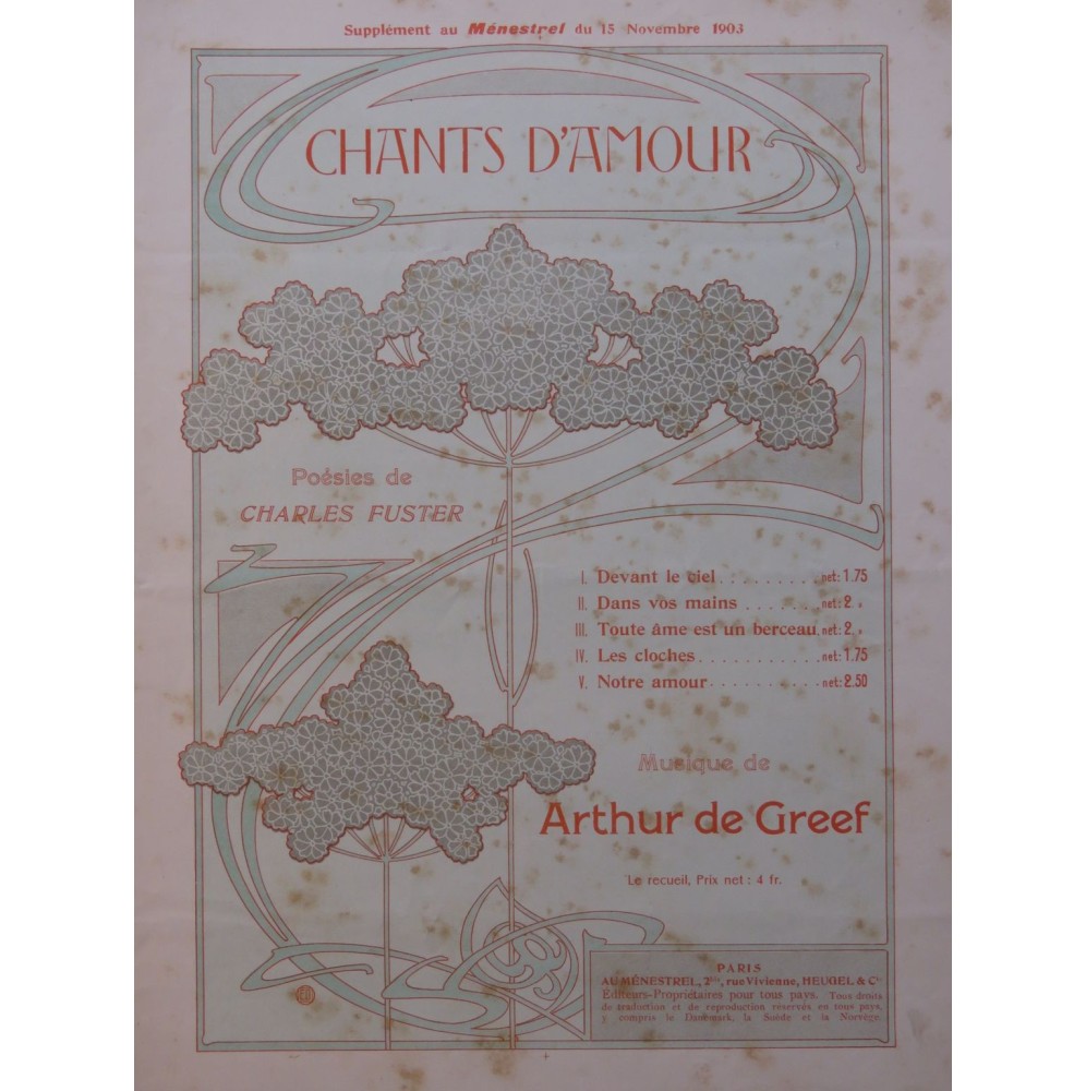 DE GREEF Arthur Les Cloches Chant Piano 1903