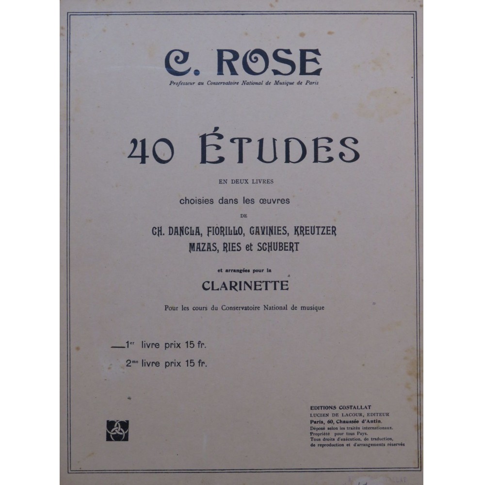 ROSE Cyrille 40 Etudes 1er Livre Clarinette 1946