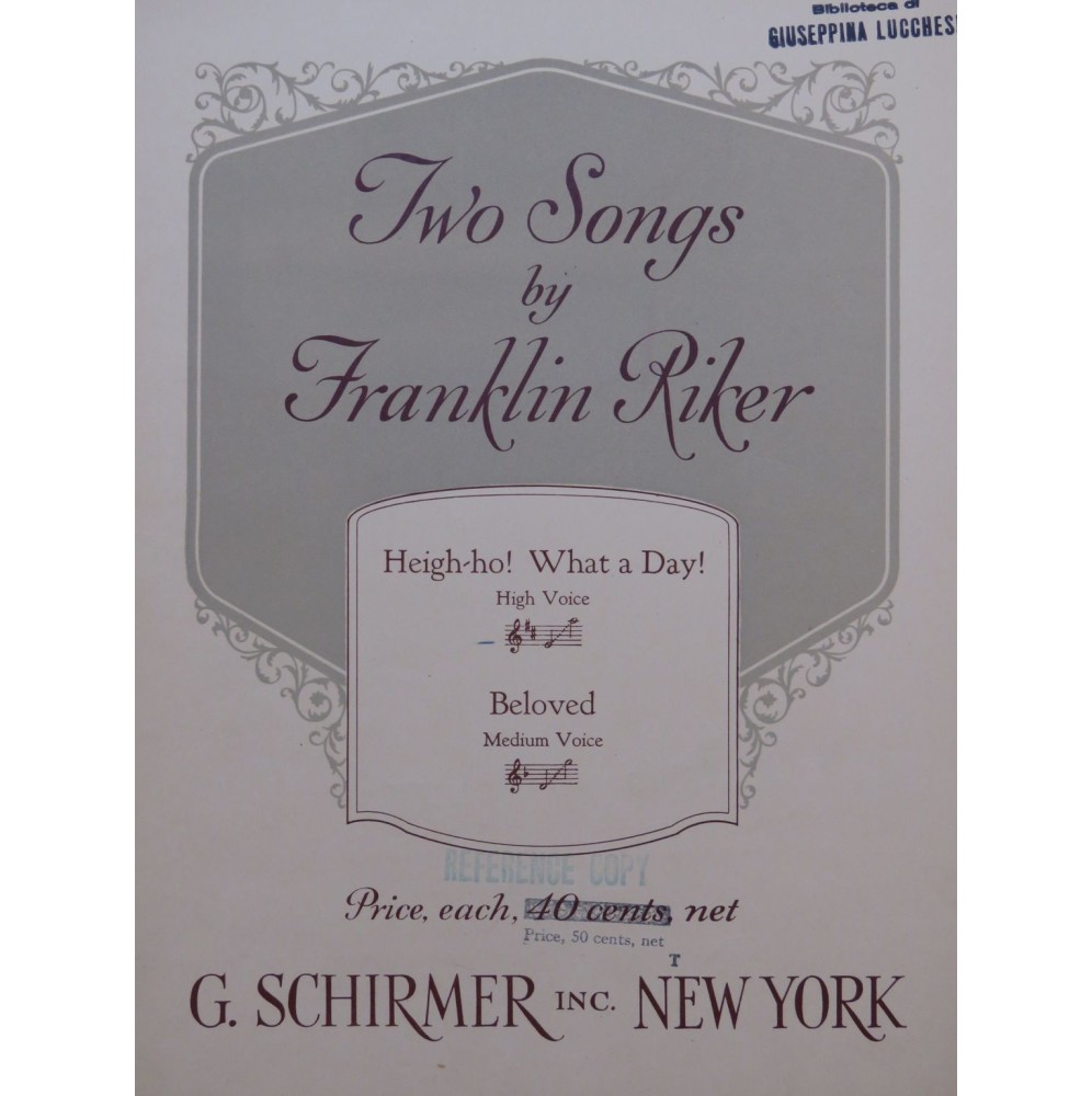 RIKER Franklin Heigh-ho ! What a Day ! Chant Piano 1924