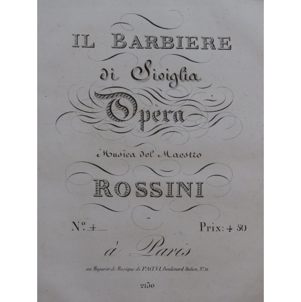 ROSSINI G. Il Barbiere di Siviglia No 4 Chant Piano ca1820