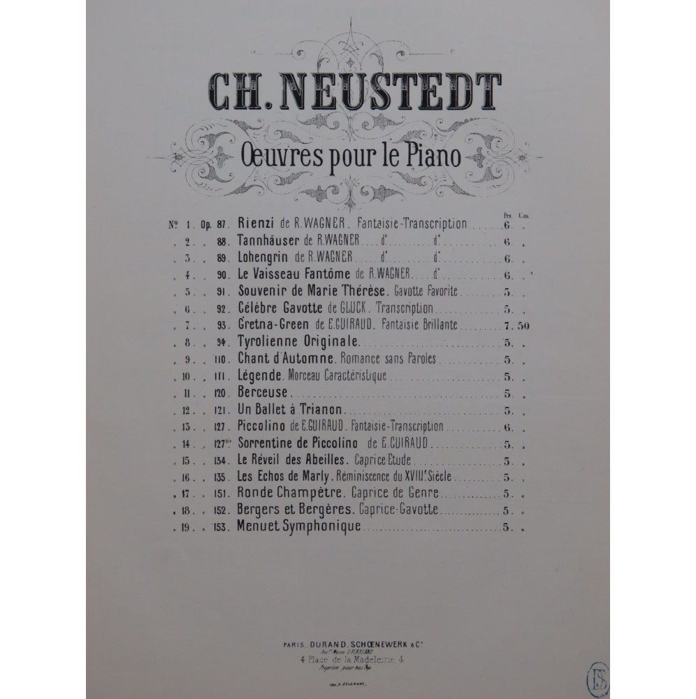 NEUSTEDT Charles Menuet Symphonique Piano ca1880