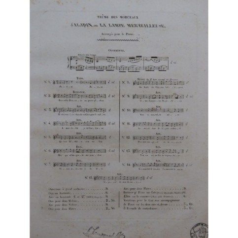 BENINCORI A. M. Aladin ou La Lampe Merveilleuse No 9 Chant Piano ou Harpe ca1825