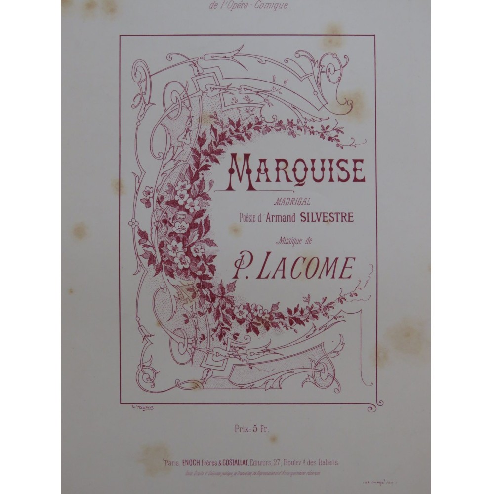LACOME Paul Marquise Chant Piano ca1890