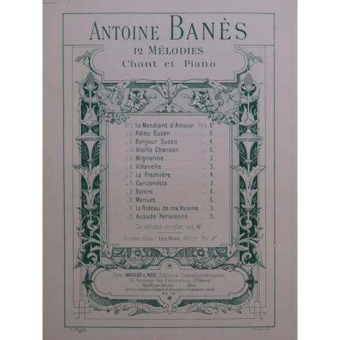 BANÈS Antoine Le rideau de ma voisine Chant Piano ca1890