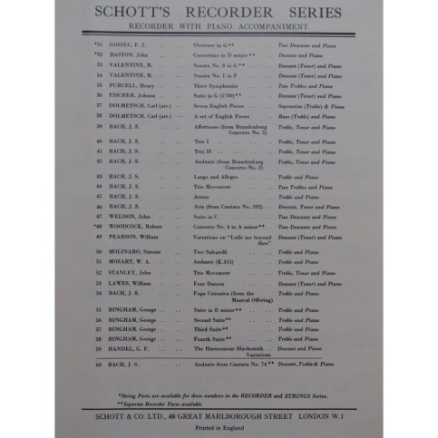 HAENDEL G. F. The Harmonious Blacksmith Variations Flûte à bec Piano 1966