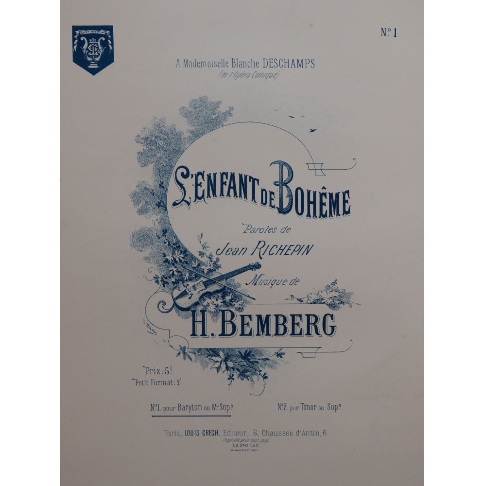 BEMBERG H. L'enfant de Bohême Chant Piano 1887