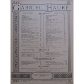 FAURÉ Gabriel Pleurs d'Or Chant Piano 1925
