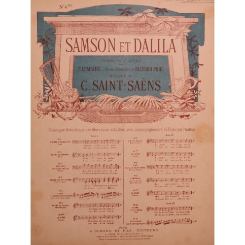 SAINT-SAËNS Camille Samson et Dalila No 6 Chant Piano ca1900