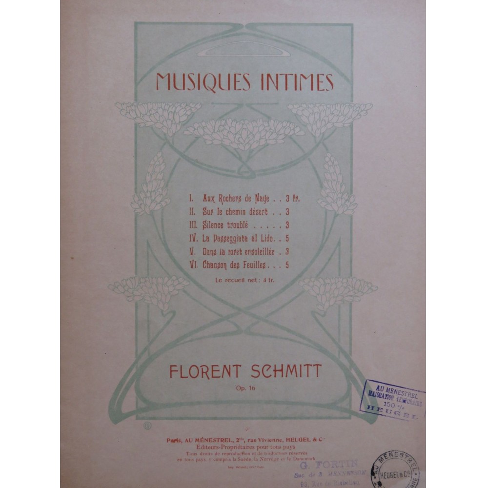 SCHMITT Florent Musiques Intimes Piano 1902