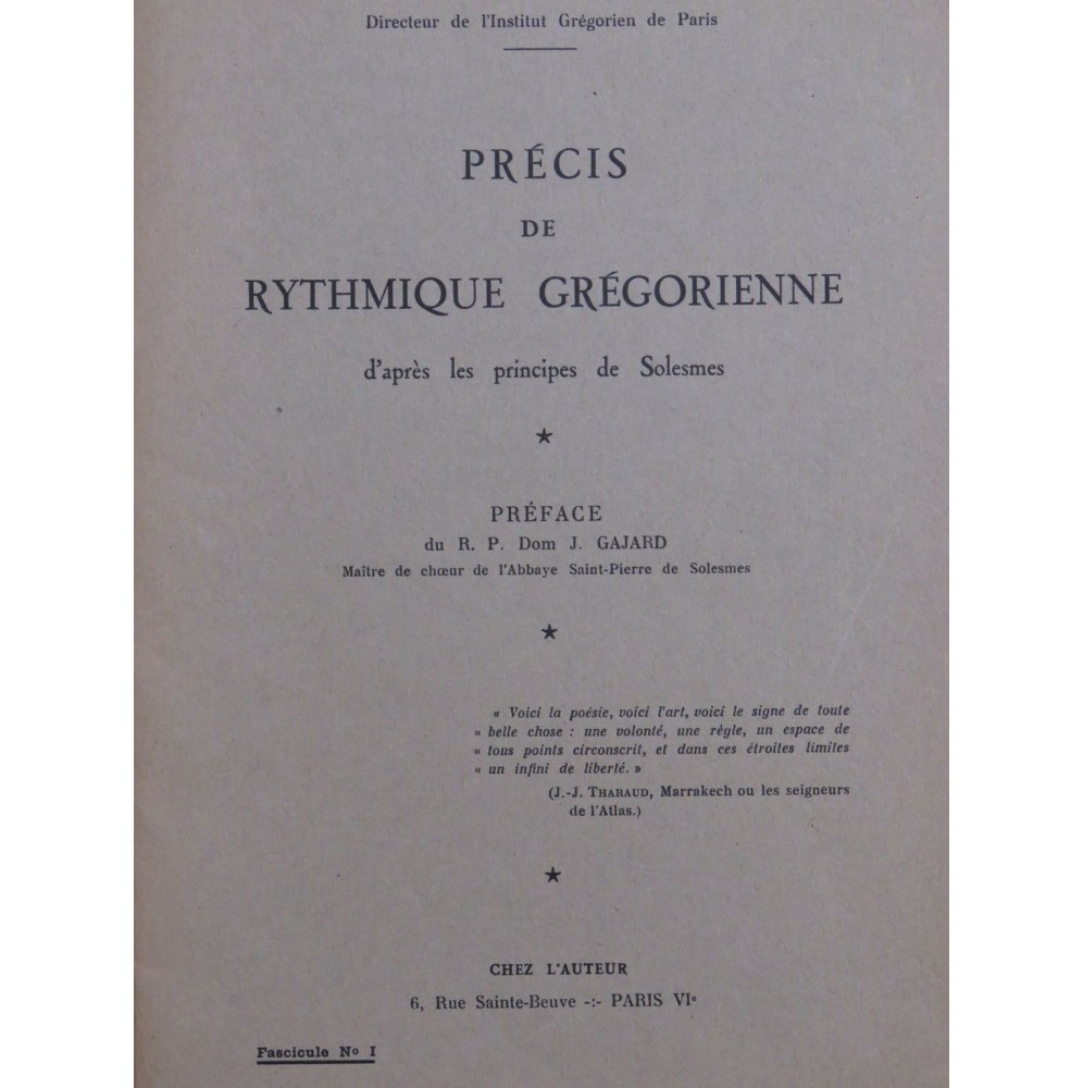 LE GUENNANT A. Précis de Rythmique Grégorienne Fascicule 1 1952